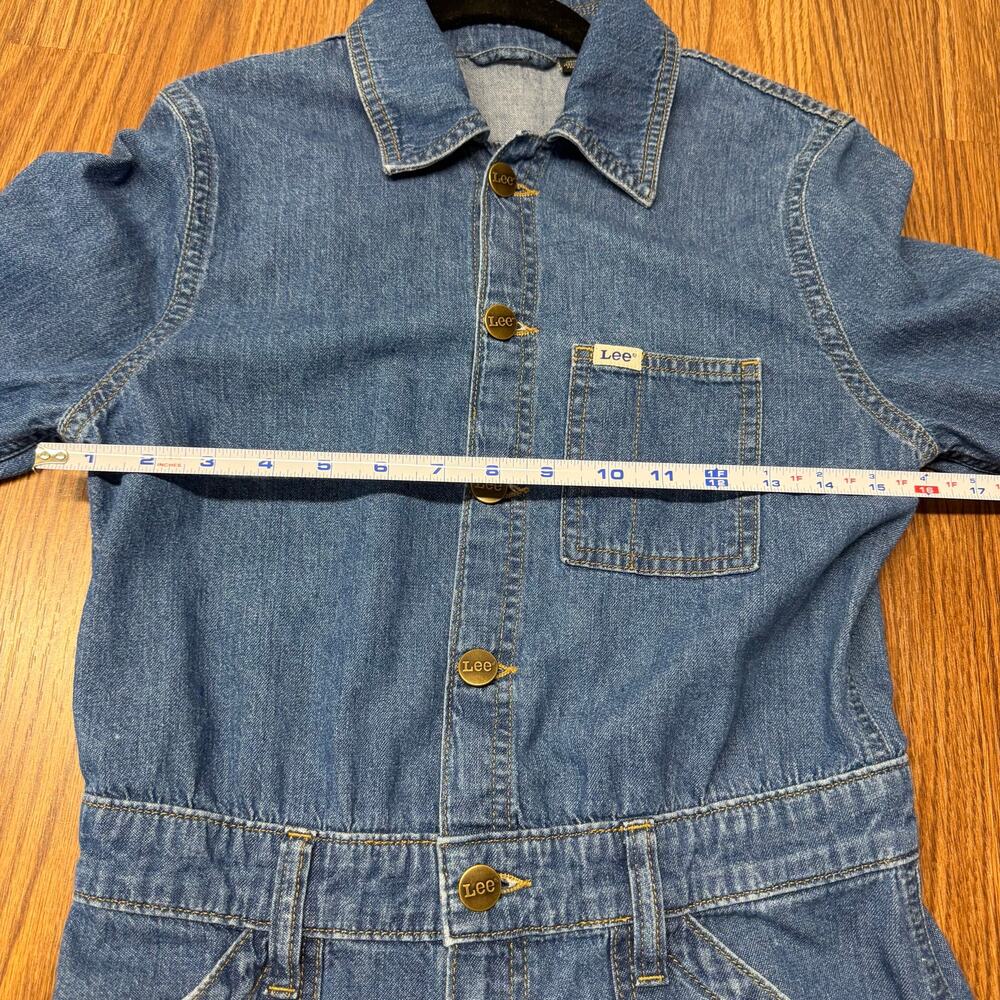 Vintage Lee Denim Boiler Jumpsuit Flare Leg 70s M Utility Butter Mom Western - Picture 8 of 8